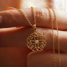 14K Solid Gold Flower Pendant Necklace Handcrafted Design With Center Diamond Elegant Jewelry - Jewelry