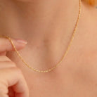 14K Solid Gold Force Chain 1mm 1.3mm 1.8mm 16-18-20-22 Inch Faceted Cable Necklace Dainty Gold Link Choker Jewelry Gift