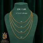 14K Solid Gold Force Chain 1mm 1.3mm 1.8mm 16-18-20-22 Inch Faceted Cable Necklace Dainty Gold Link Choker Jewelry Gift