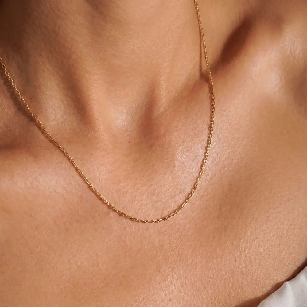 14K Solid Gold Force Chain 1mm 1.3mm 1.8mm 16-18-20-22 Inch Faceted Cable Necklace Dainty Gold Link Choker Jewelry Gift