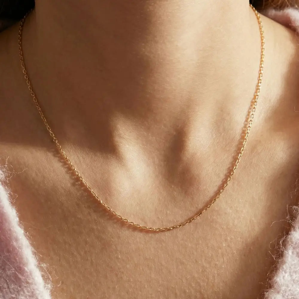 14K Solid Gold Force Chain 1mm 1.3mm 1.8mm 16-18-20-22 Inch Faceted Cable Necklace Dainty Gold Link Choker Jewelry Gift