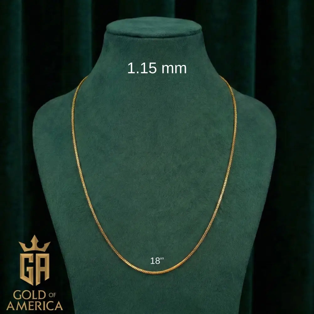 14K Solid Gold Franco Chain 1.15mm 18 inch Square Box Link Necklace Sturdy Pendant Chain Real Italian Gold Chain