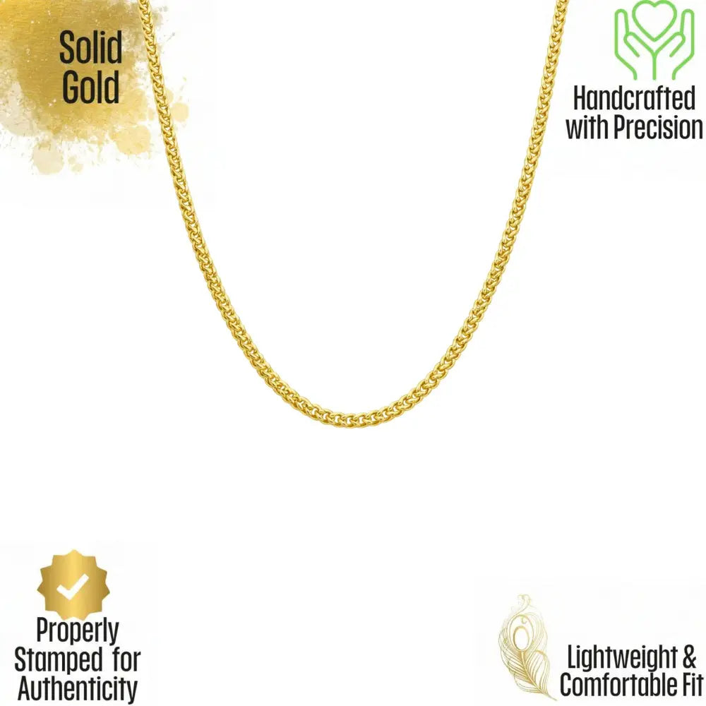 14K Solid Gold Franco Chain 1.15mm 18 inch Square Box Link Necklace Sturdy Pendant Chain Real Italian Gold Chain
