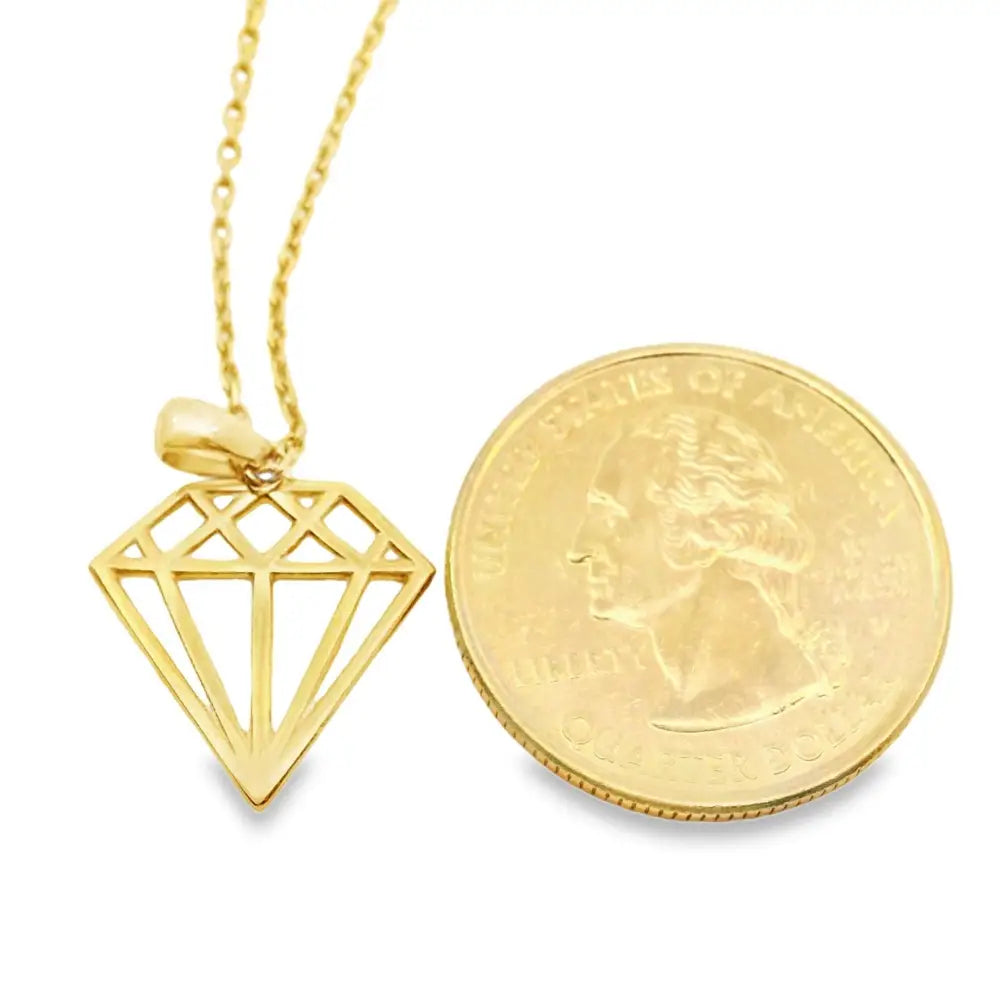 14K Solid Gold Geometric Diamond Necklace Modern Outline Pendant Charm Dainty Minimalist Jewelry Art Deco Style Gift