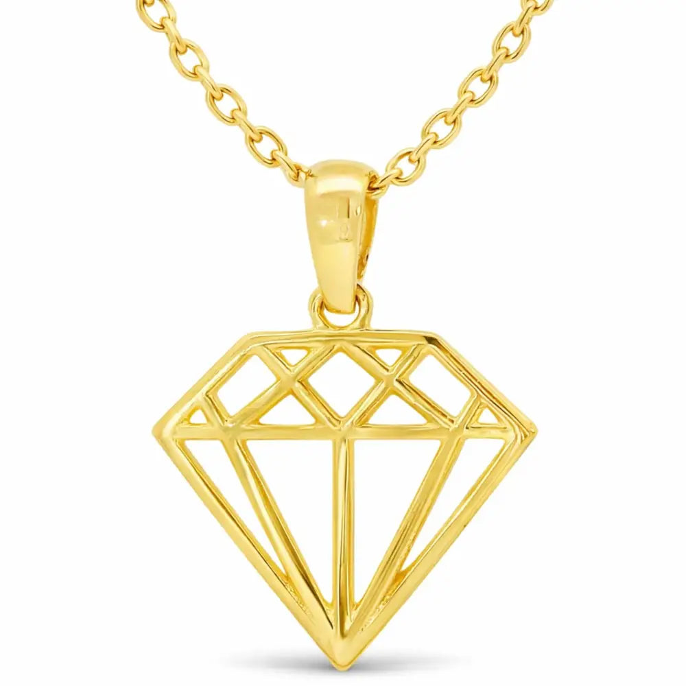 14K Solid Gold Geometric Diamond Necklace Modern Outline Pendant Charm Dainty Minimalist Jewelry Art Deco Style Gift