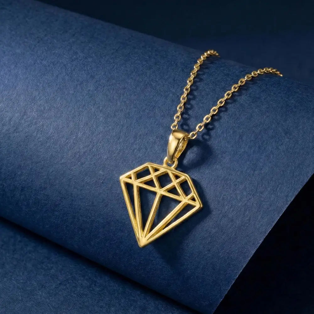 14K Solid Gold Geometric Diamond Necklace Modern Outline Pendant Charm Dainty Minimalist Jewelry Art Deco Style Gift