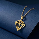 14K Solid Gold Geometric Diamond Necklace Modern Outline Pendant Charm Dainty Minimalist Jewelry Art Deco Style Gift