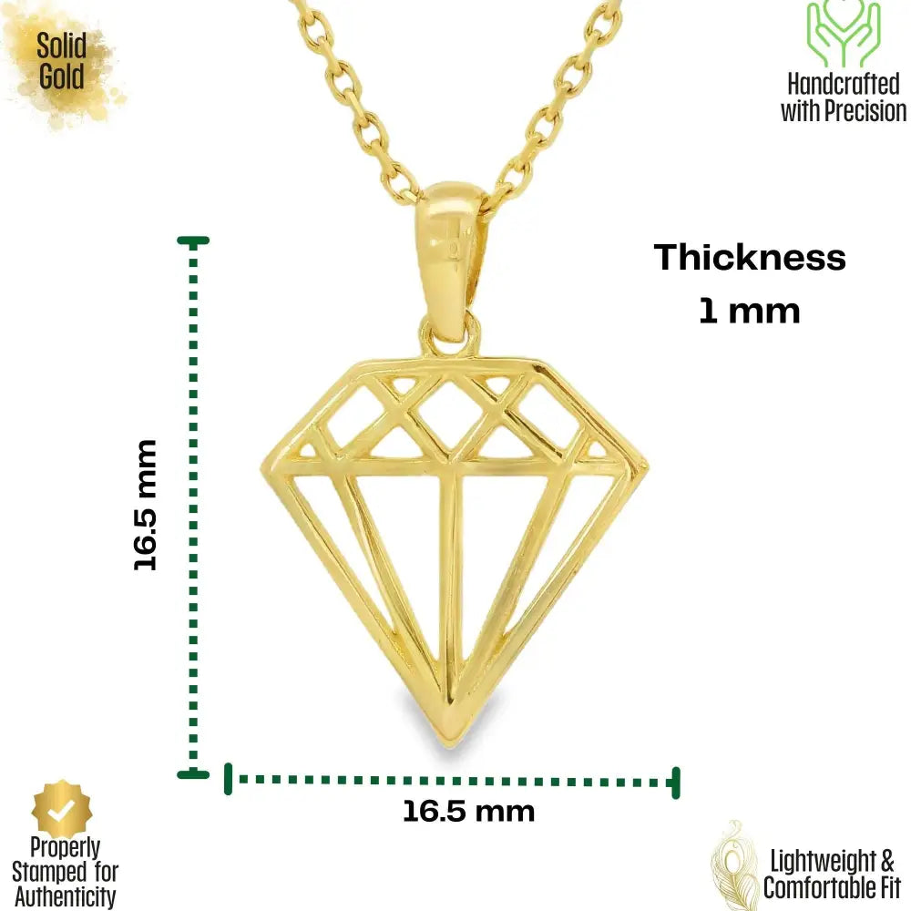 14K Solid Gold Geometric Diamond Necklace Modern Outline Pendant Charm Dainty Minimalist Jewelry Art Deco Style Gift