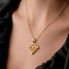 14K Solid Gold Geometric Diamond Necklace Modern Outline Pendant Charm Dainty Minimalist Jewelry Art Deco Style Gift