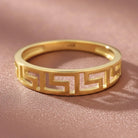 14K Solid Gold Greek Key Ring 3mm Meander Band