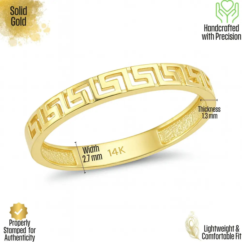 14K Solid Gold Greek Key Ring Byzantine Meander Band