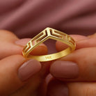 14K Solid Gold Greek Key Ring V Shape Meander Wedding Band