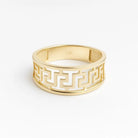 14K Solid Gold Greek Key Ring Wide Meander Pattern Wedding Band