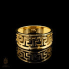 14K Solid Gold Greek Key Ring Wide Meander Pattern Wedding Band