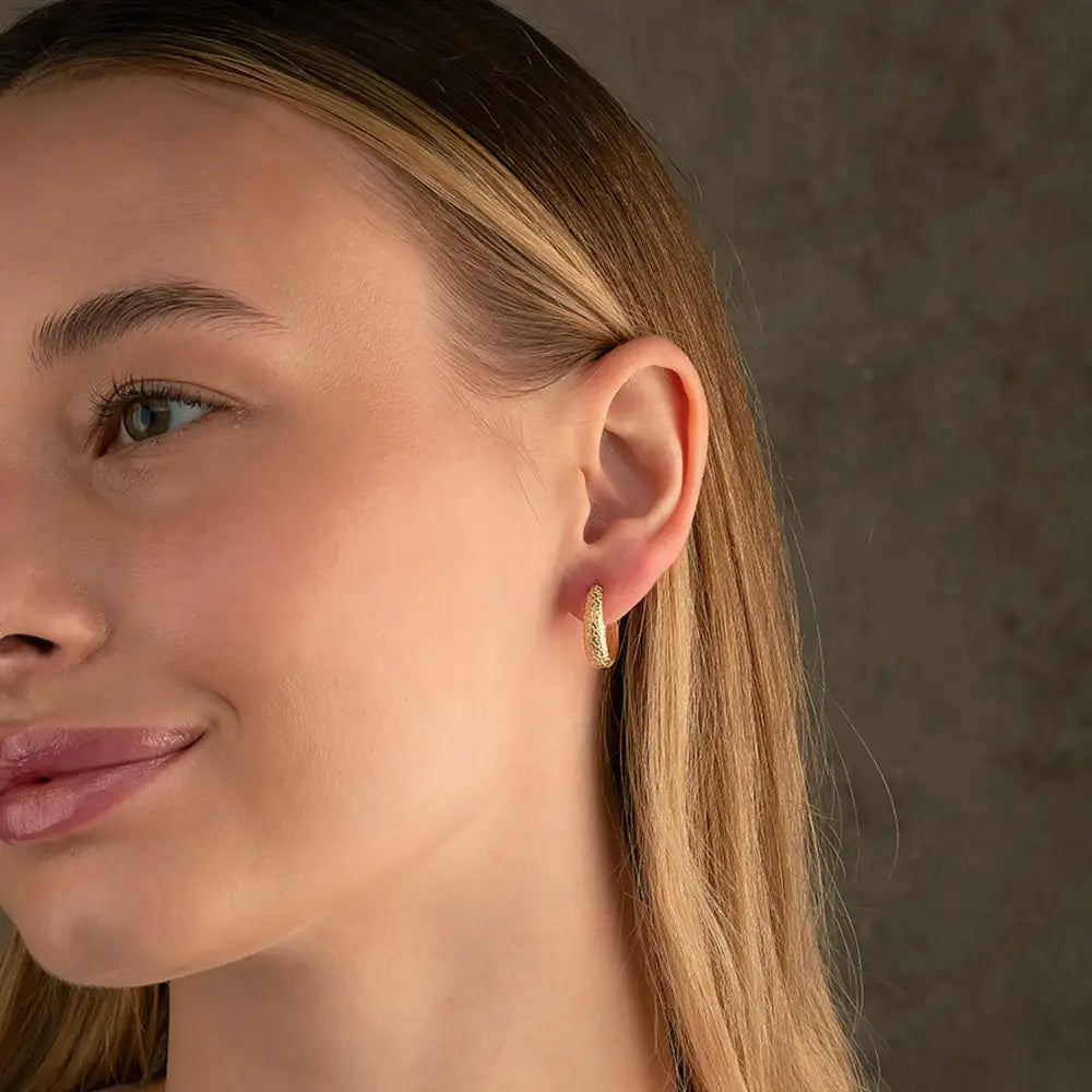 14K Solid Gold Hammered Huggie Hoop Earrings | 14.5mm Diamond-Cut Azura Hoops for Everyday Wear - Hoop Earrings