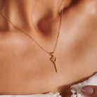 14K Solid Gold Handmade Heart Shaped Key Necklace Love Symbol Pendant With Key Design - Jewelry