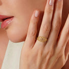14K Solid Gold Handmade Openwork Ring Elegant Floral Lattice Design Wide Band Fine Jewelry