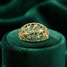 14K Solid Gold Handmade Openwork Ring Elegant Floral Lattice Design Wide Band Fine Jewelry