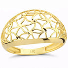 14K Solid Gold Handmade Openwork Ring Elegant Floral Lattice Design Wide Band Fine Jewelry