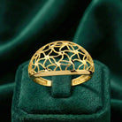 14K Solid Gold Handmade Openwork Ring Elegant Floral Lattice Design Wide Band Fine Jewelry