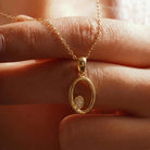 14K Solid Gold Handmade Oval Pendant Necklace Diamond Accent Love Symbol Jewelry - Jewelry