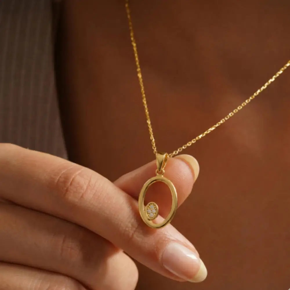 14K Solid Gold Handmade Oval Pendant Necklace Diamond Accent Love Symbol Jewelry - Jewelry