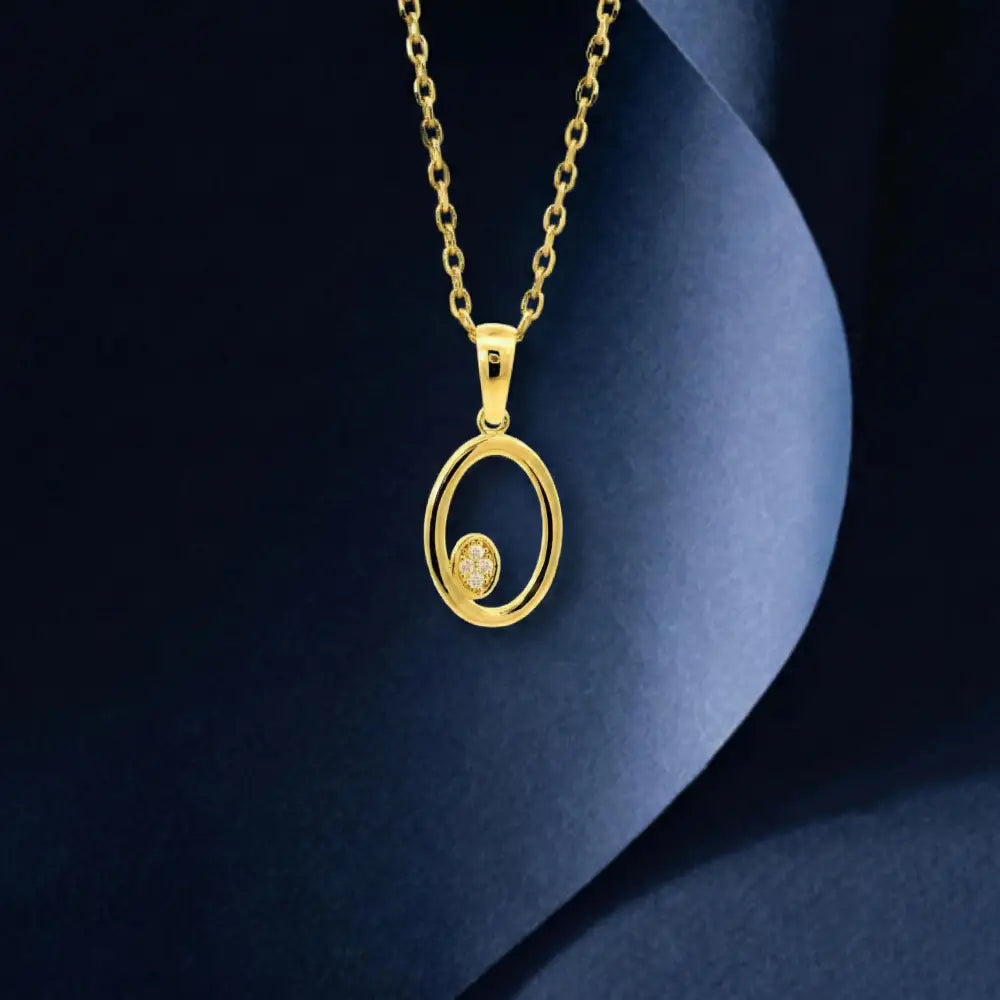 14K Solid Gold Handmade Oval Pendant Necklace Diamond Accent Love Symbol Jewelry - Jewelry