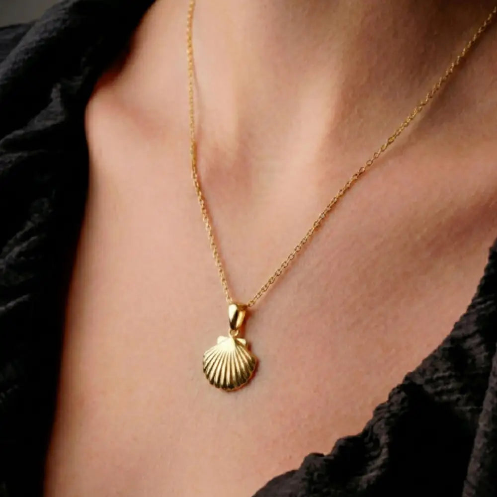 14K Solid Gold Handmade Seashell Necklace Minimal Scallop Shell Gold Pendant Jewelry - Jewelry