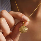 14K Solid Gold Handmade Seashell Necklace Minimal Scallop Shell Gold Pendant Jewelry - Jewelry