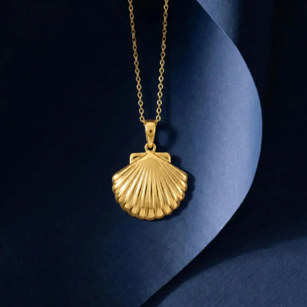 14K Solid Gold Handmade Seashell Necklace Minimal Scallop Shell Gold Pendant Jewelry - Jewelry