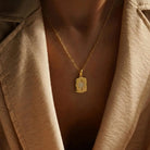 14K Solid Gold Handmade Star Cz Necklace Minimal Compass Star Dog Tag Pendant Jewelry - Jewelry