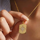 14K Solid Gold Handmade Star Cz Necklace Minimal Compass Star Dog Tag Pendant Jewelry - Jewelry