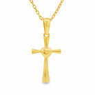 14K Solid Gold Heart Cross Necklace Polished Christian Pendant Faith Love Charm Religious Gift for Her Wife Mom