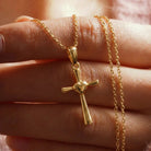 14K Solid Gold Heart Cross Necklace Polished Christian Pendant Faith Love Charm Religious Gift for Her Wife Mom