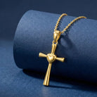 14K Solid Gold Heart Cross Necklace Polished Christian Pendant Faith Love Charm Religious Gift for Her Wife Mom