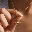 14K Solid Gold Heart Cross Necklace Polished Christian Pendant Faith Love Charm Religious Gift for Her Wife Mom