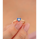 14K Solid Gold Heart Evil Eye Handmade Ring Blue - Rings