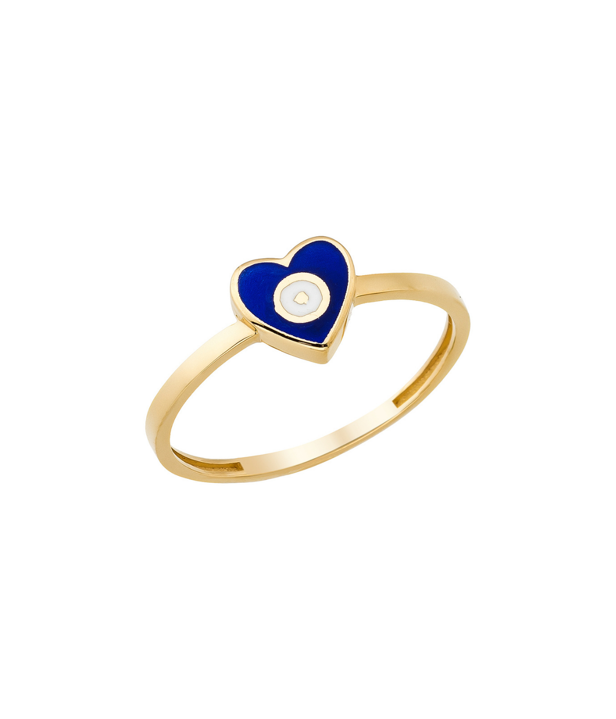 14K Solid Gold Heart Evil Eye Handmade Ring Blue - Rings