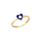 14K Solid Gold Heart Evil Eye Handmade Ring Blue - Rings