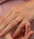 14K Solid Gold Heart Evil Eye Handmade Ring Red - Rings