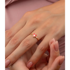 14K Solid Gold Heart Evil Eye Handmade Ring Red - Rings