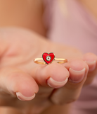 14K Solid Gold Heart Evil Eye Handmade Ring Red - Rings
