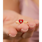 14K Solid Gold Heart Evil Eye Handmade Ring Red - Rings