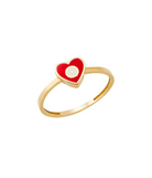 14K Solid Gold Heart Evil Eye Handmade Ring Red - Rings