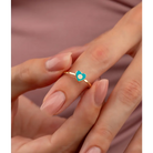14K Solid Gold Heart Evil Eye Handmade Ring Turquoise - Rings