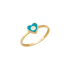 14K Solid Gold Heart Evil Eye Handmade Ring Turquoise - Rings