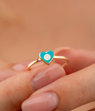 14K Solid Gold Heart Evil Eye Handmade Ring Turquoise - Rings