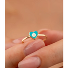 14K Solid Gold Heart Evil Eye Handmade Ring Turquoise - Rings