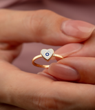14K Solid Gold Heart Evil Eye Handmade Ring White - Rings