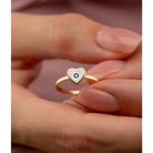 14K Solid Gold Heart Evil Eye Handmade Ring White - Rings